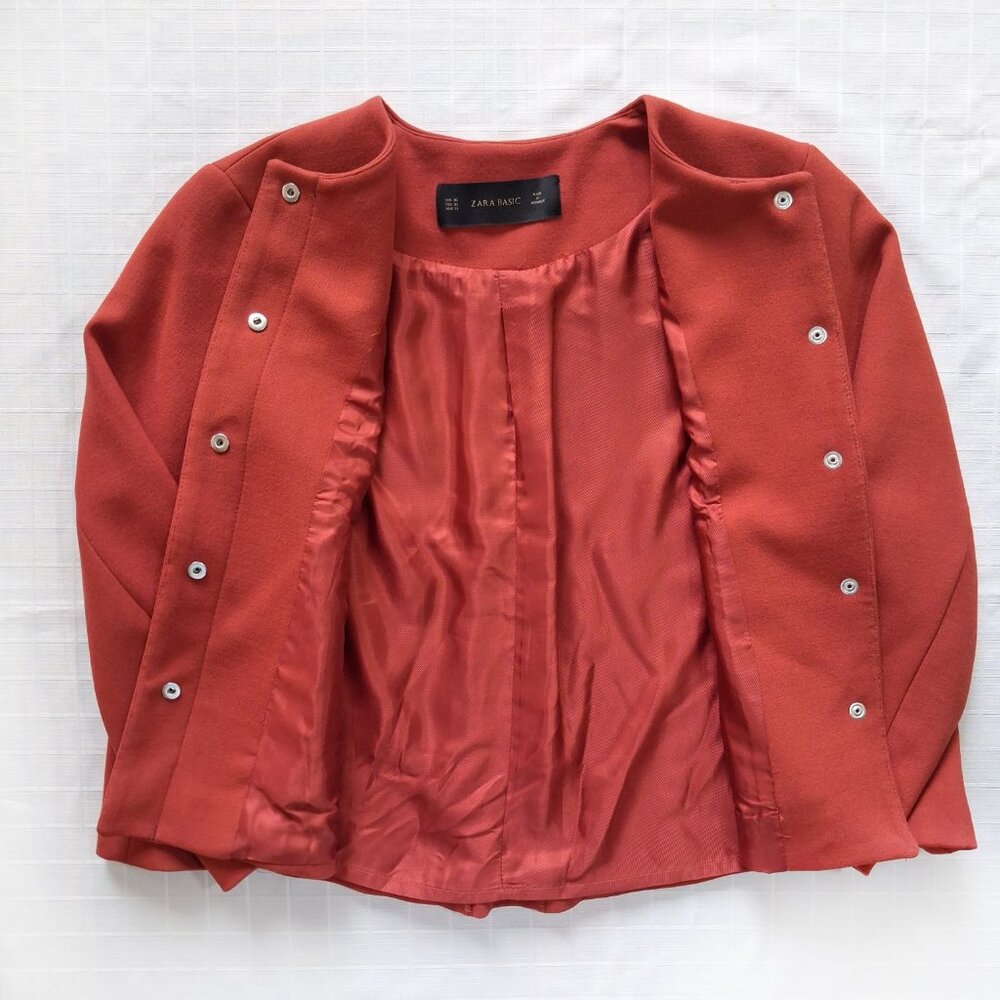 Zara Basic Burnt Orange Crop Jacket Snap Front Lo… - image 7